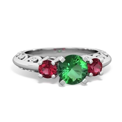 Lab Emerald Art Deco Eternal Embrace Engagement 14K White Gold ring C2003