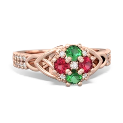 Lab Emerald Celtic Knot Cluster Engagement 14K Rose Gold ring R26443RD