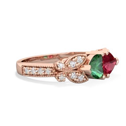 Lab Emerald Diamond Butterflies 14K Rose Gold ring R5601