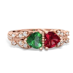 Lab Emerald Diamond Butterflies 14K Rose Gold ring R5601