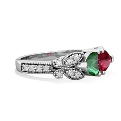 Lab Emerald Diamond Butterflies 14K White Gold ring R5601