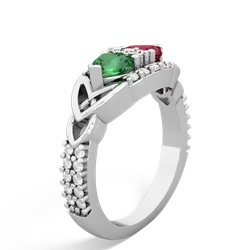 Lab Emerald Sparkling Celtic Knot 14K White Gold ring R2645