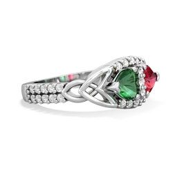 Lab Emerald Sparkling Celtic Knot 14K White Gold ring R2645