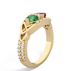 Lab Emerald Sparkling Celtic Knot 14K Yellow Gold ring R2645