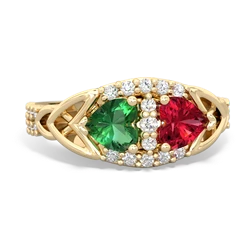 Lab Emerald Sparkling Celtic Knot 14K Yellow Gold ring R2645