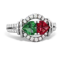 Lab Emerald Art-Deco Keepsake 14K White Gold ring R5630