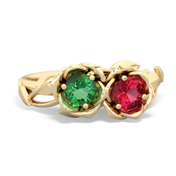 Lab Emerald Rose Garden 14K Yellow Gold ring R5510