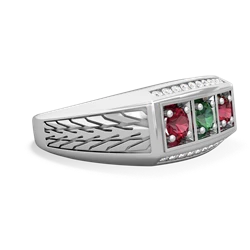 Lab Emerald Three Stone Tire Tread Men's 14K White Gold ring R0520