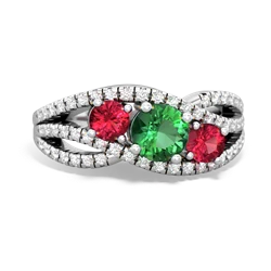 Lab Emerald Three Stone Aurora 14K White Gold ring R3080