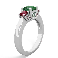 Lab Emerald Three Stone Trellis 14K White Gold ring R4015