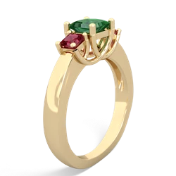 Lab Emerald Three Stone Trellis 14K Yellow Gold ring R4015