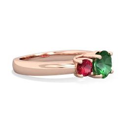 Lab Emerald Three Stone Round Trellis 14K Rose Gold ring R4018