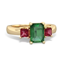 Lab Emerald Three Stone Emerald-Cut Trellis 14K Yellow Gold ring R4021