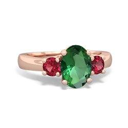 Lab Emerald Three Stone Oval Trellis 14K Rose Gold ring R4024