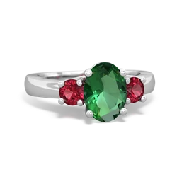 Lab Emerald Three Stone Oval Trellis 14K White Gold ring R4024