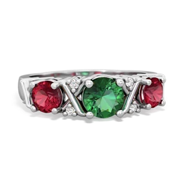 Lab Emerald Hugs And Kisses 14K White Gold ring R5016