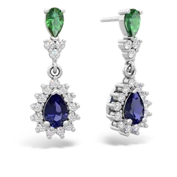 Lab Emerald Halo Pear Dangle 14K White Gold earrings E1882