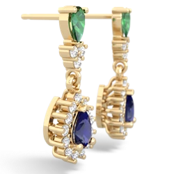 Lab Emerald Halo Pear Dangle 14K Yellow Gold earrings E1882