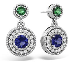 Lab Emerald Halo Dangle 14K White Gold earrings E5319