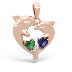 Lab Emerald Dolphin Heart 14K Rose Gold pendant P5820