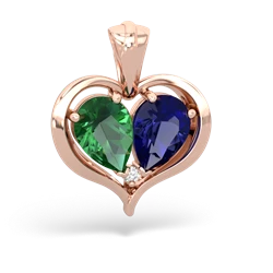 Lab Emerald Two Become One 14K Rose Gold pendant P5330