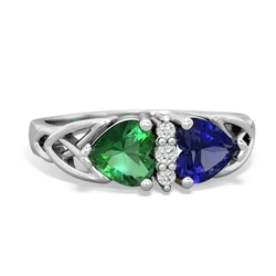 Lab Emerald Celtic Knot Double Heart 14K White Gold ring R5040