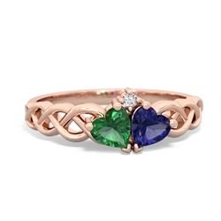 Lab Emerald Heart To Heart Braid 14K Rose Gold ring R5870