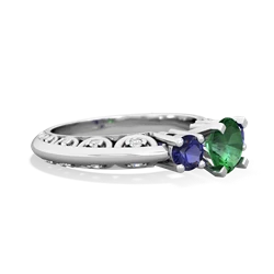 Lab Emerald Art Deco Eternal Embrace Engagement 14K White Gold ring C2003