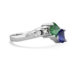 Lab Emerald Snuggling Hearts 14K White Gold ring R2178