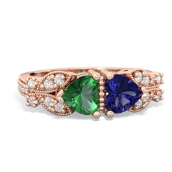 Lab Emerald Diamond Butterflies 14K Rose Gold ring R5601