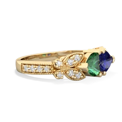 Lab Emerald Diamond Butterflies 14K Yellow Gold ring R5601