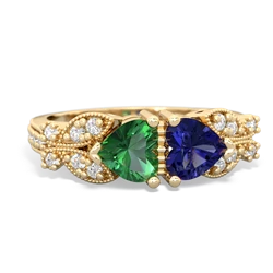 Lab Emerald Diamond Butterflies 14K Yellow Gold ring R5601