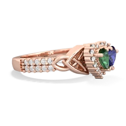 Lab Emerald Celtic Knot Two Hearts As One 14K Rose Gold ring R2644HRT