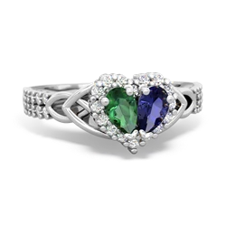 Lab Emerald Celtic Knot Two Hearts As One 14K White Gold ring R2644HRT