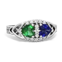 Lab Emerald Sparkling Celtic Knot 14K White Gold ring R2645