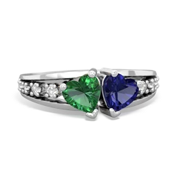 Lab Emerald Heart To Heart 14K White Gold ring R3342