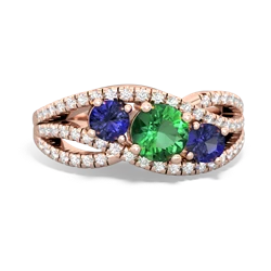 Lab Emerald Three Stone Aurora 14K Rose Gold ring R3080