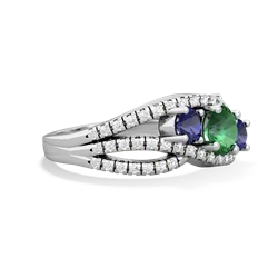 Lab Emerald Three Stone Aurora 14K White Gold ring R3080