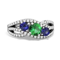 Lab Emerald Three Stone Aurora 14K White Gold ring R3080