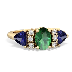 Lab Emerald Antique Style Three Stone 14K Yellow Gold ring R2186