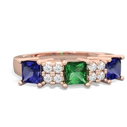 Lab Emerald Three Stone Diamond Cluster 14K Rose Gold ring R2592