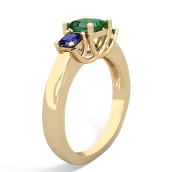 Lab Emerald Three Stone Trellis 14K Yellow Gold ring R4015