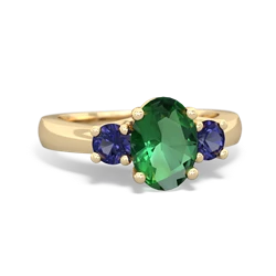 Lab Emerald Three Stone Oval Trellis 14K Yellow Gold ring R4024