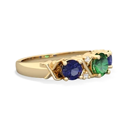 Lab Emerald Hugs And Kisses 14K Yellow Gold ring R5016