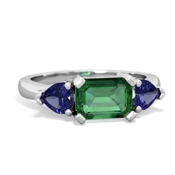 Lab Emerald Three Stone 14K White Gold ring R5235