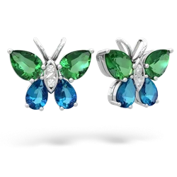 Lab Emerald Butterfly 14K White Gold earrings E2215