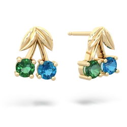 Lab Emerald Sweet Cherries 14K Yellow Gold earrings E7001