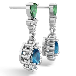 Lab Emerald Halo Pear Dangle 14K White Gold earrings E1882