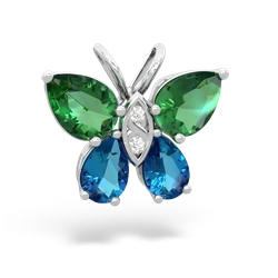 Lab Emerald Butterfly 14K White Gold pendant P2215