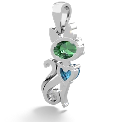 Lab Emerald Kitten 14K White Gold pendant P5780